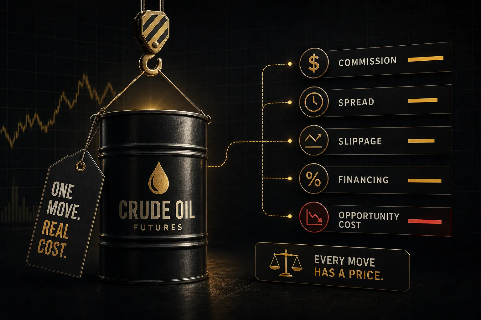Crude oil futures contract price chart showing tick-by-tick point moves and their dollar cost impact on traders