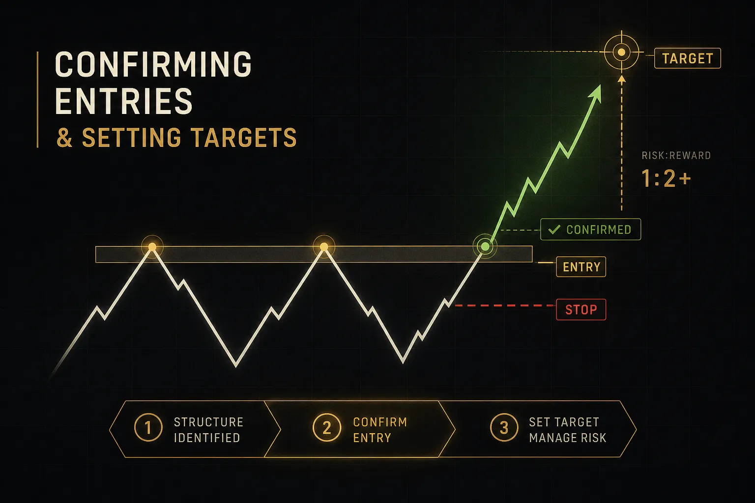 Crypto chart pattern breakout with confirmation candle and target levels marked for trade entry