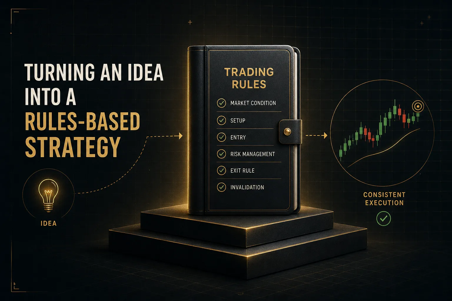 Trader charting futures trading strategies, converting a market idea into a rules-based system with defined entry and exit po