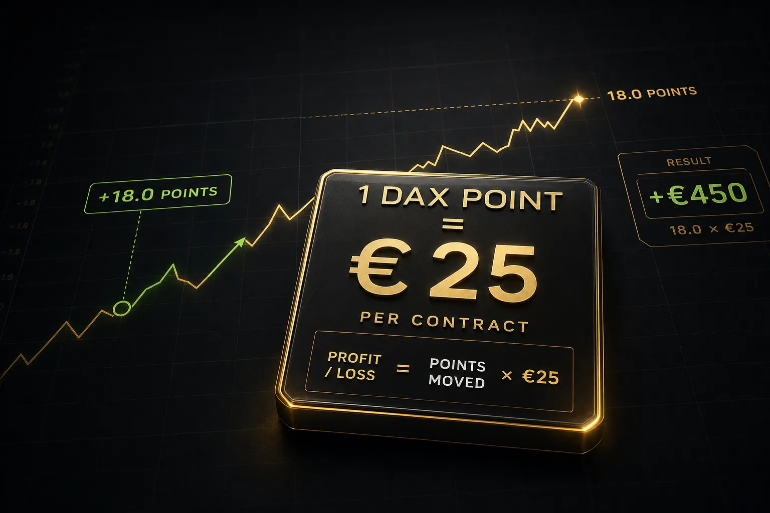 DAX live futures chart showing point value calculations and profit/loss math for traders