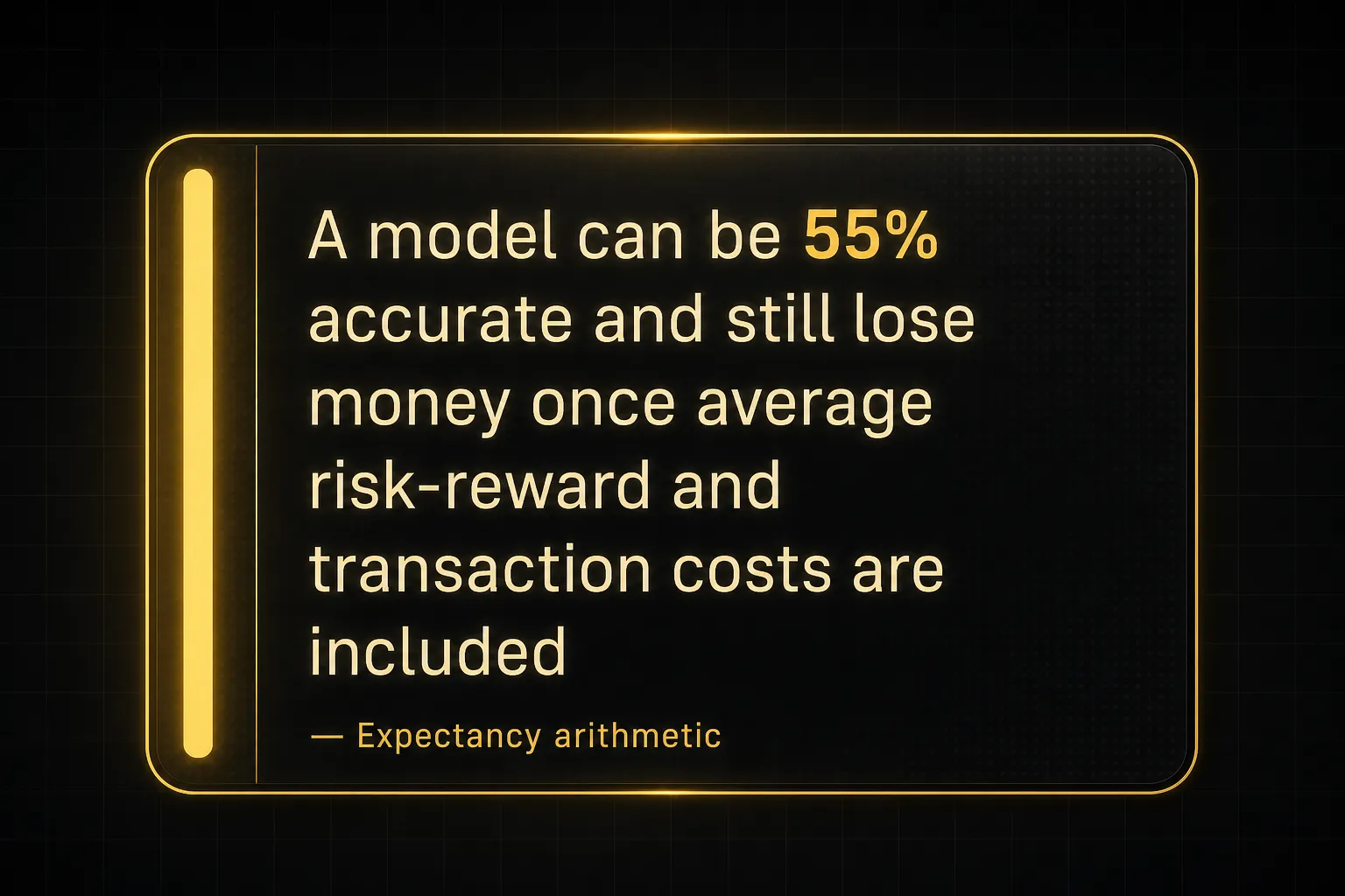 Key insight: A model can be 55% accurate and still lose money once average risk-reward and transaction costs are included…