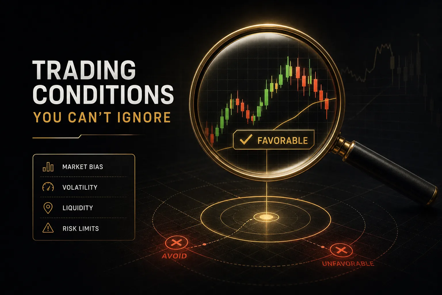 Trader analyzing charts with The5ers trading conditions displayed, highlighting spreads, leverage, and profit split terms