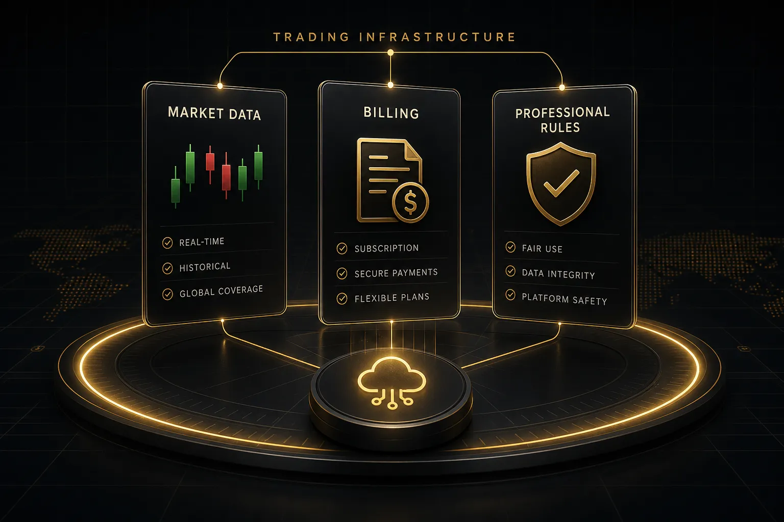 Comparison of TradingView plans showing market data access, billing options, and professional use rules