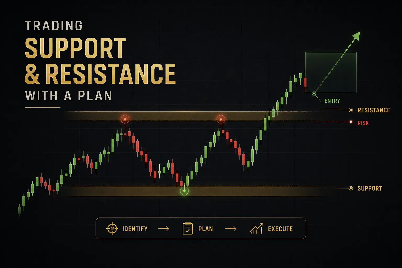 Support and resistance indicator highlighting key price levels on a trading chart for strategic trade planning