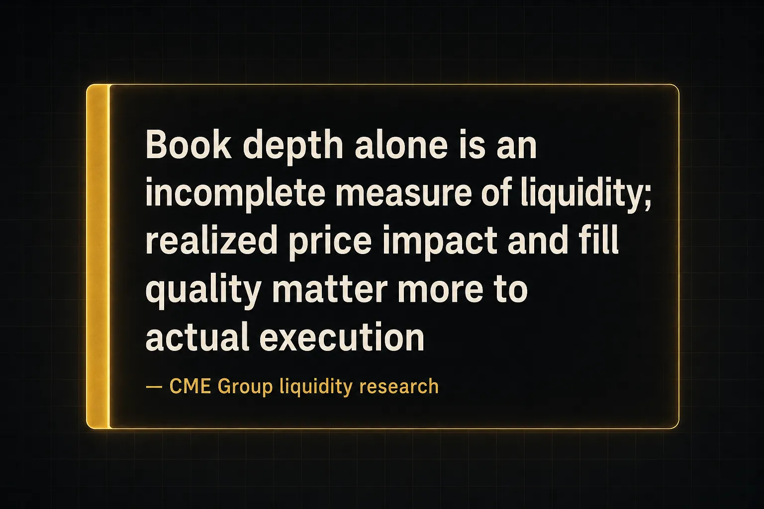 Key insight: Book depth alone is an incomplete measure of liquidity; realized price impact and fill quality matter more to…