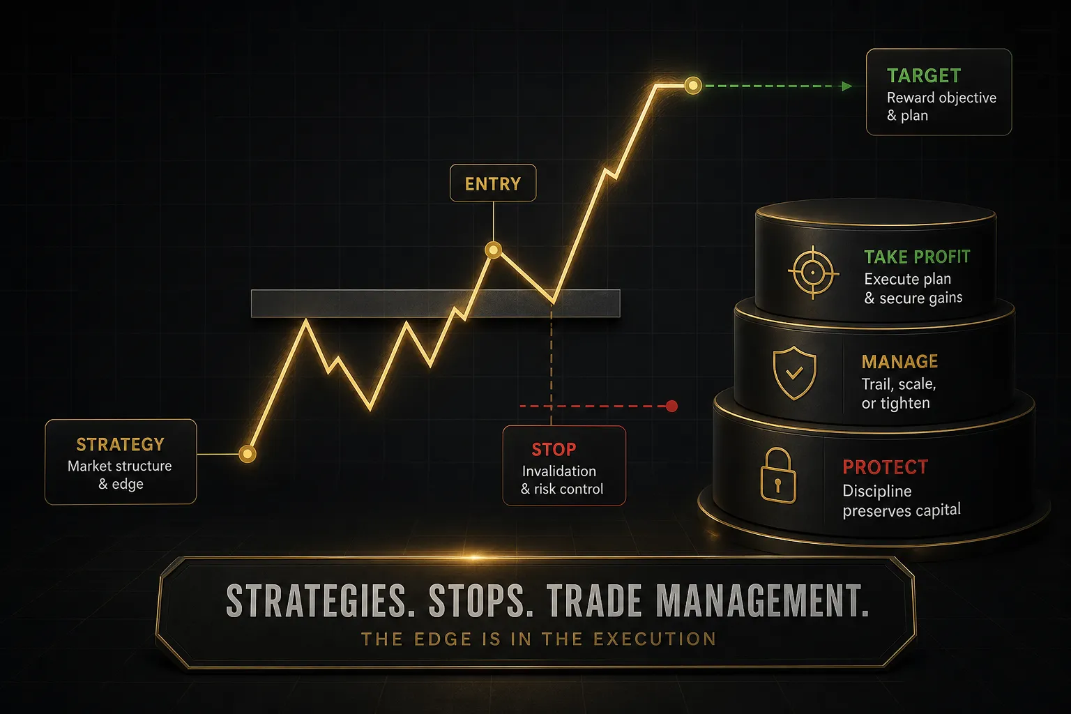 Candlestick chart showing price action trading strategies with entry points, stop-loss levels, and trade management zones