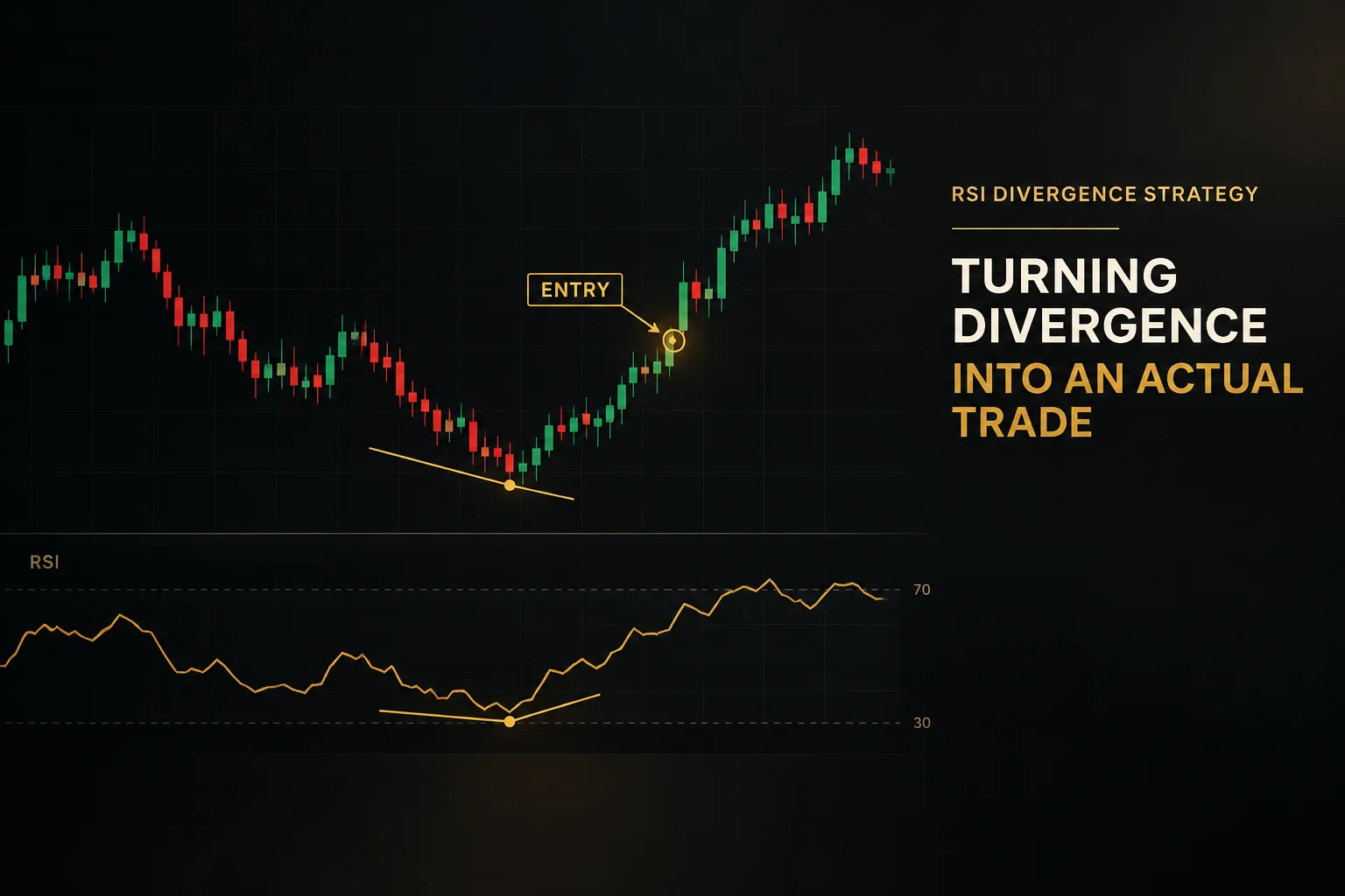 RSI divergence strategy chart showing price and indicator forming a trade entry signal with confirmation points