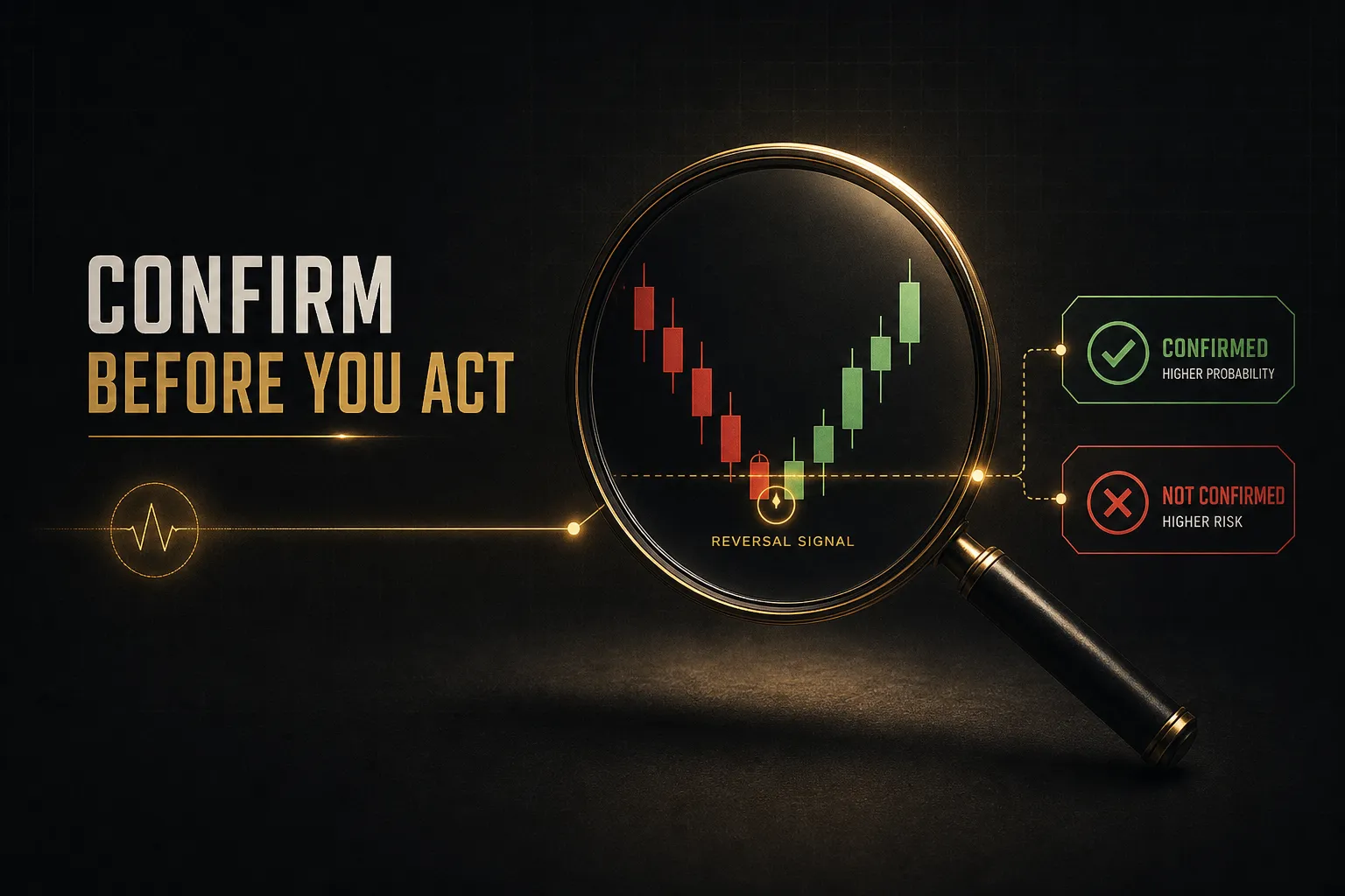 Chart showing reversal candlestick patterns with confirmation signals highlighted before entering a trade