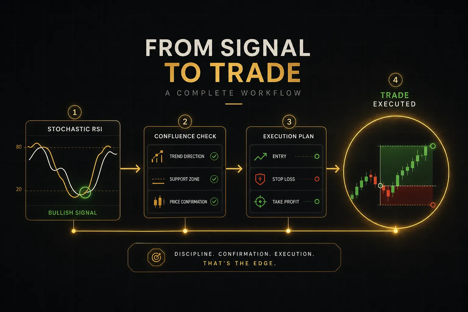Stochastic RSI indicator chart showing overbought and oversold signals guiding a trader