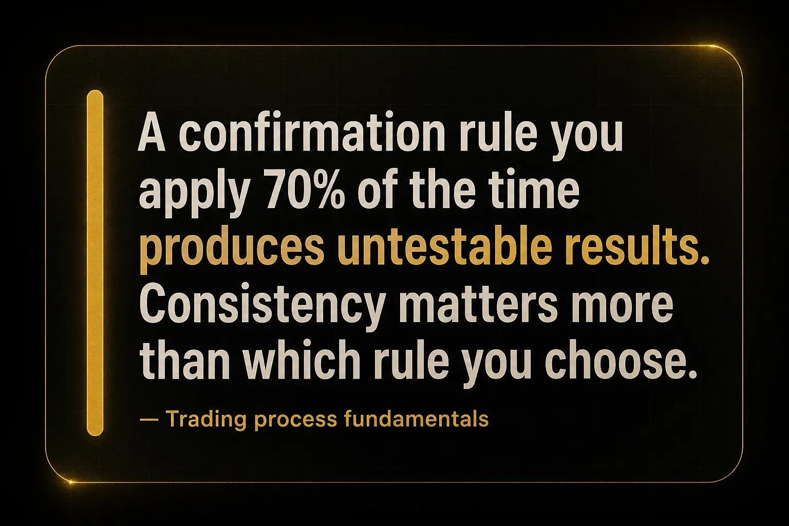 Key insight: A confirmation rule you apply 70% of the time produces untestable results. Consistency matters more than which…