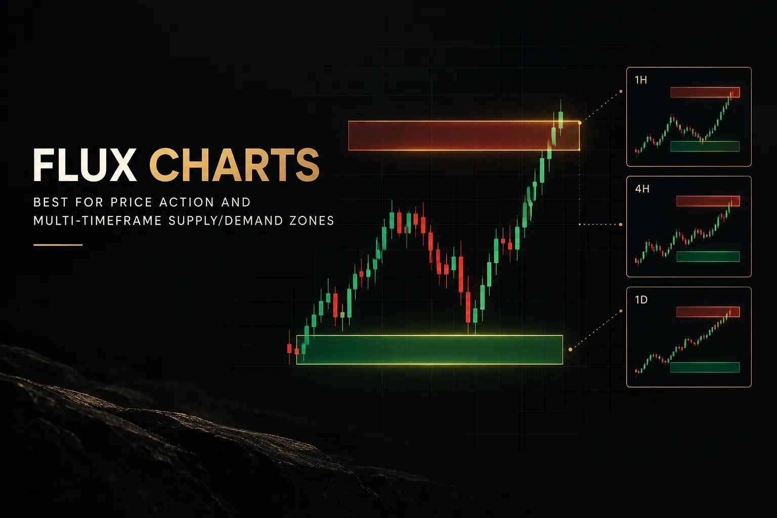 Flux Charts multi-timeframe supply and demand zones dashboard used by best prop firms for swing traders