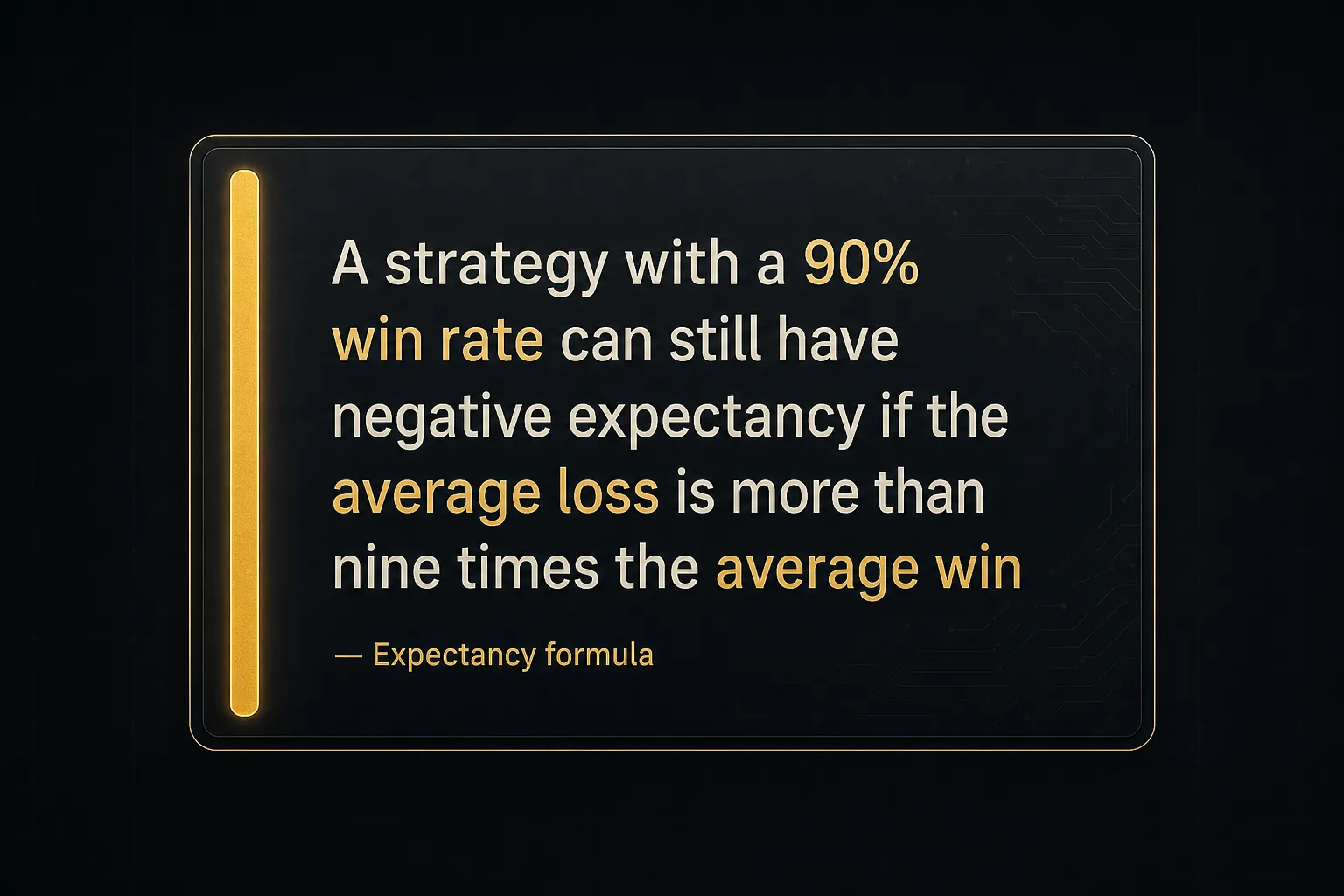 Key insight: A strategy with a 90% win rate can still have negative expectancy if the average loss is more than nine times…