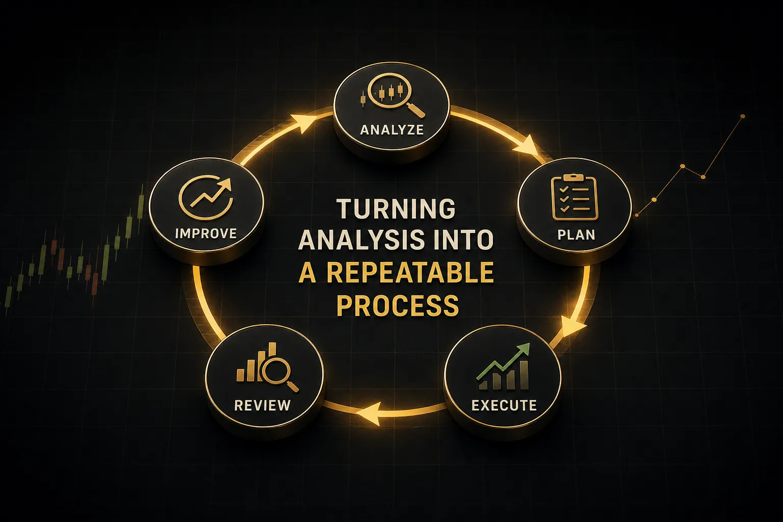 Trader building a repeatable index trading process using charts and structured analysis steps
