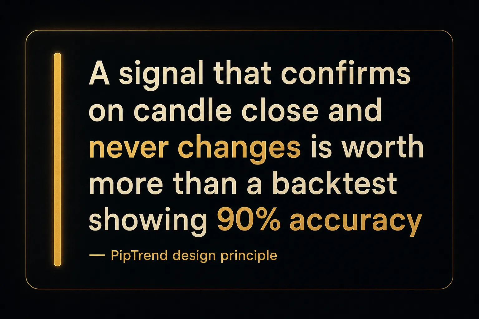Key insight: A signal that confirms on candle close and never changes is worth more than a backtest showing 90% accuracy…