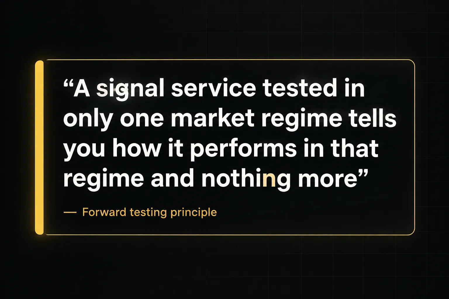Key insight: A signal service tested in only one market regime tells you how it performs in that regime and nothing more…
