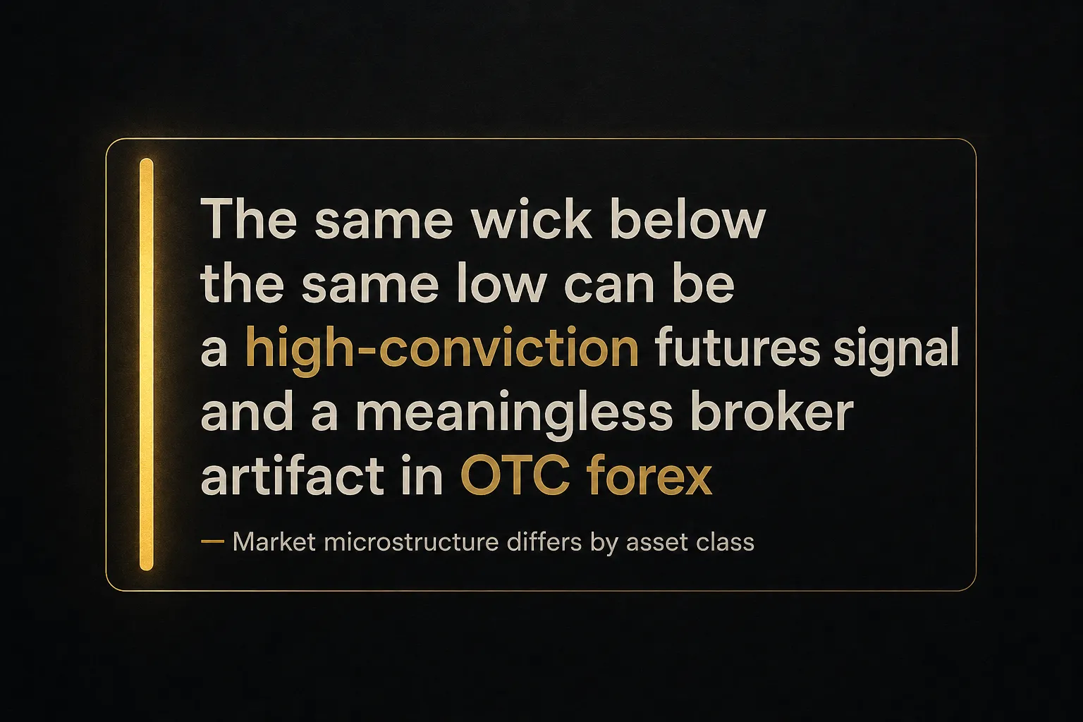 Key insight: The same wick below the same low can be a high-conviction futures signal and a meaningless broker artifact in…