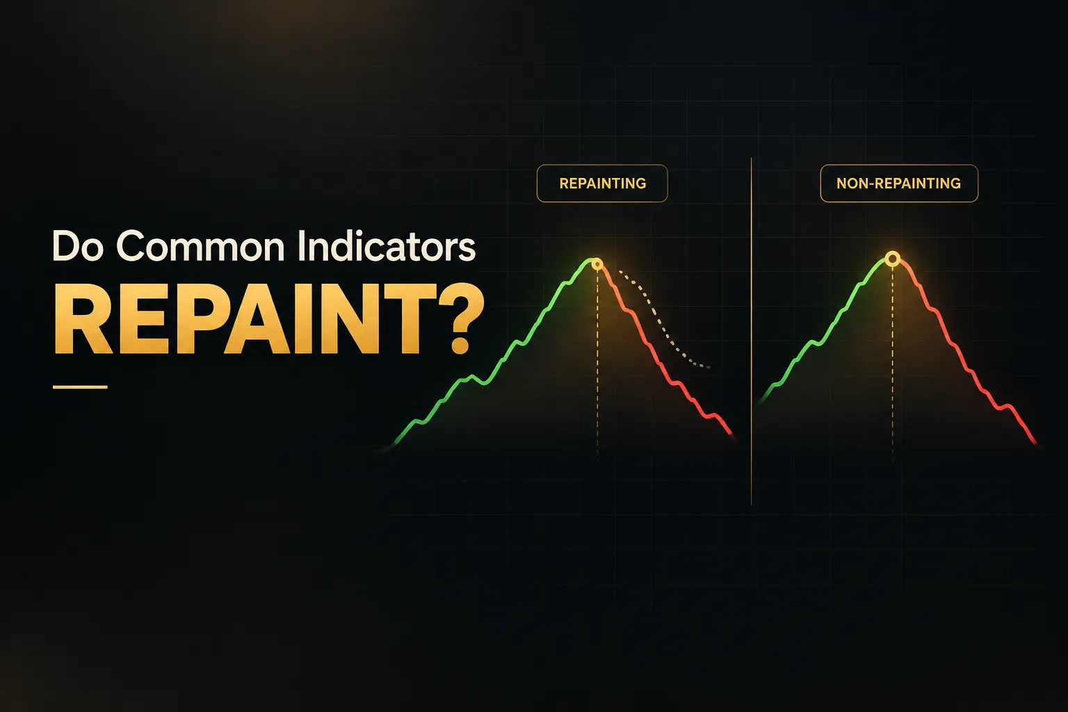 Chart comparing common trading indicators to highlight which ones qualify as a non repainting indicator
