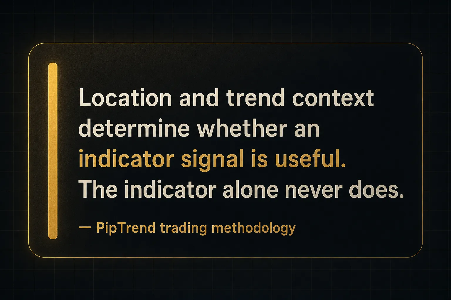 Key insight: Location and trend context determine whether an indicator signal is useful. The indicator alone never does…