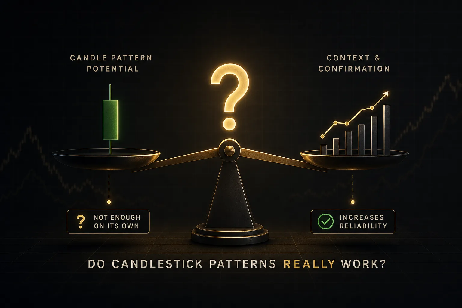 Trader analyzing candle patterns on a stock chart to evaluate their reliability in predicting price movements
