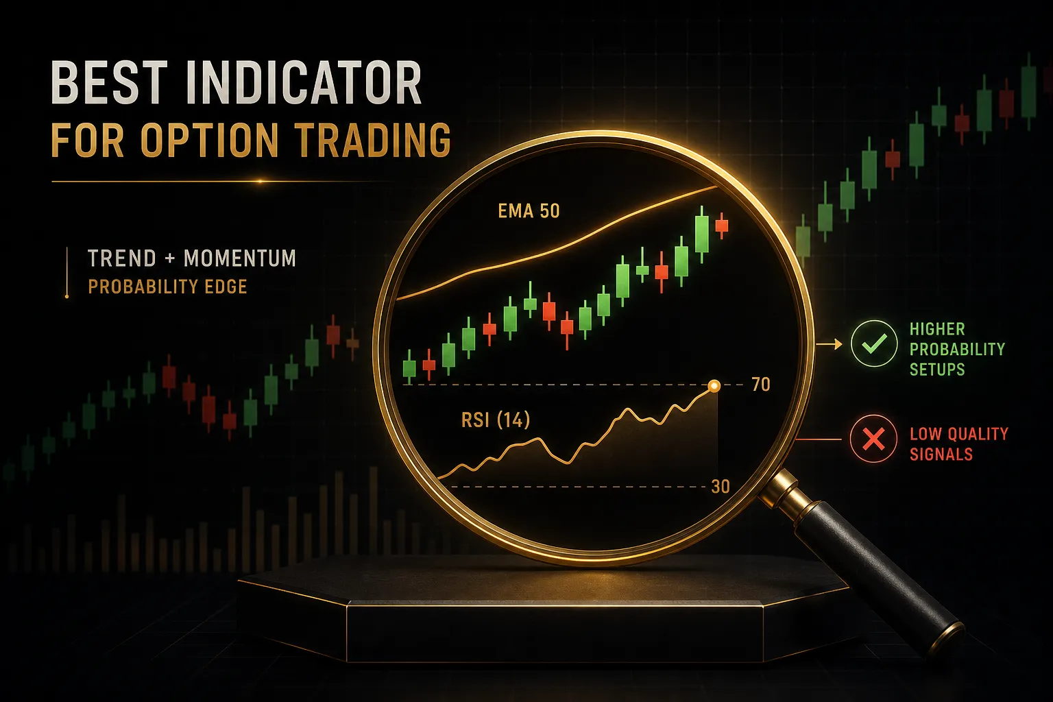 Chart showing the best indicator for option trading with buy and sell signals on a candlestick price graph