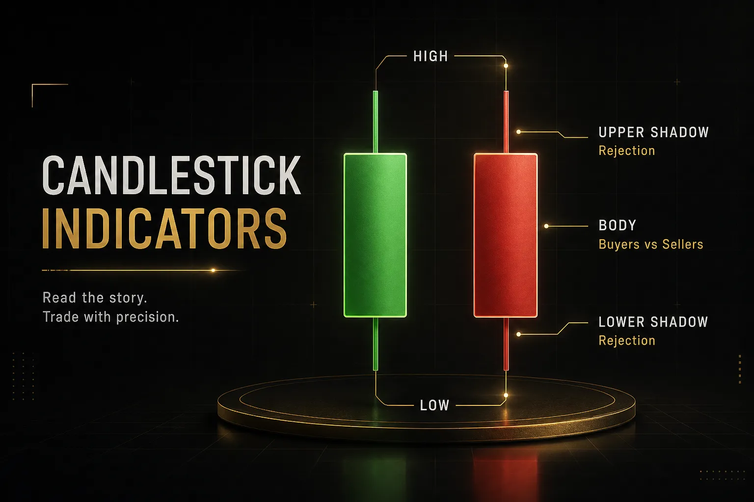 Candlestick indicators displayed on a stock trading chart showing bullish and bearish price patterns