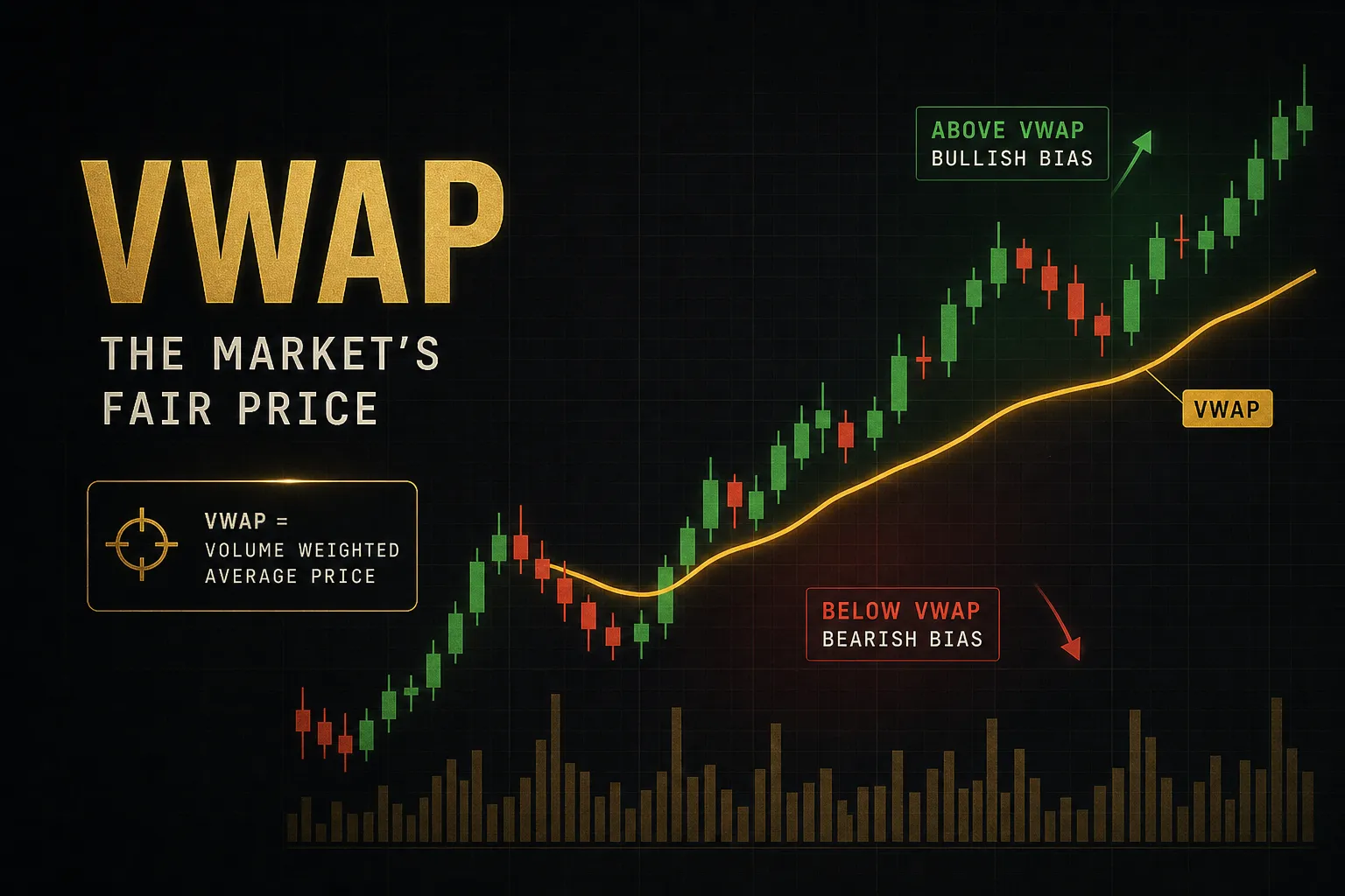 Trading chart displaying VWAP indicator line tracking average price against volume throughout the session