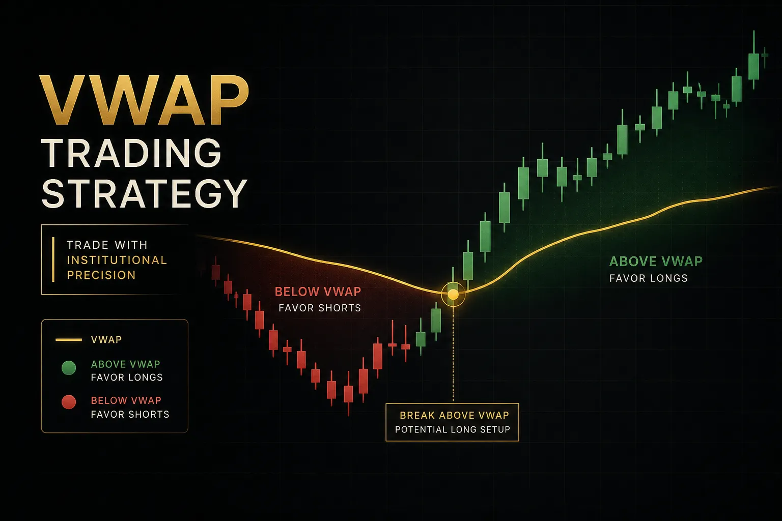 Chart showing VWAP trading strategy with price line crossing volume-weighted average price bands for entry signals