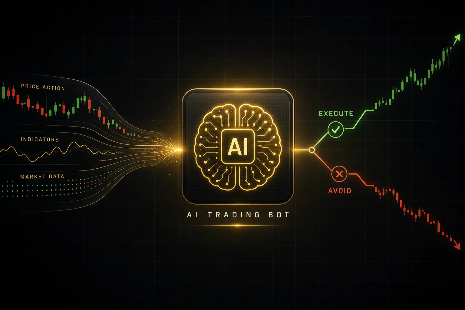 AI trading bots analyzing real-time stock market data on multiple computer screens