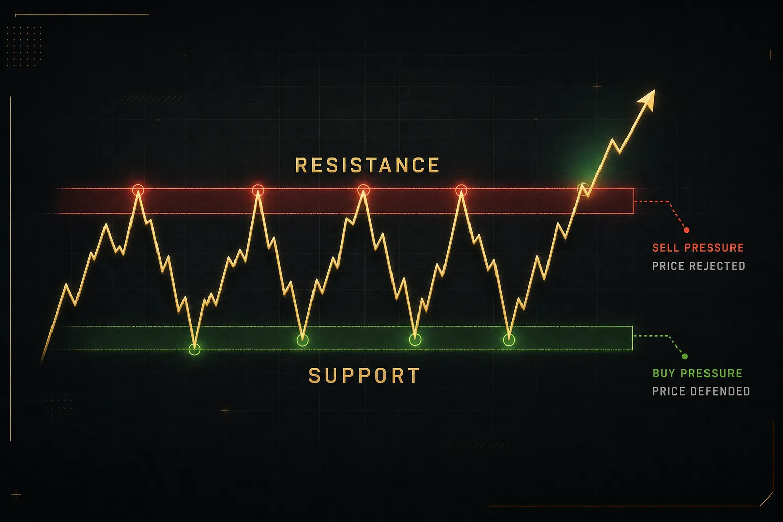 Trading chart displaying a support and resistance indicator highlighting key price levels for market analysis