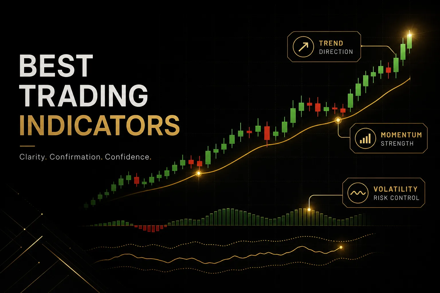 Best trading indicators displayed on a stock chart, highlighting RSI, MACD, and moving averages for market analysis