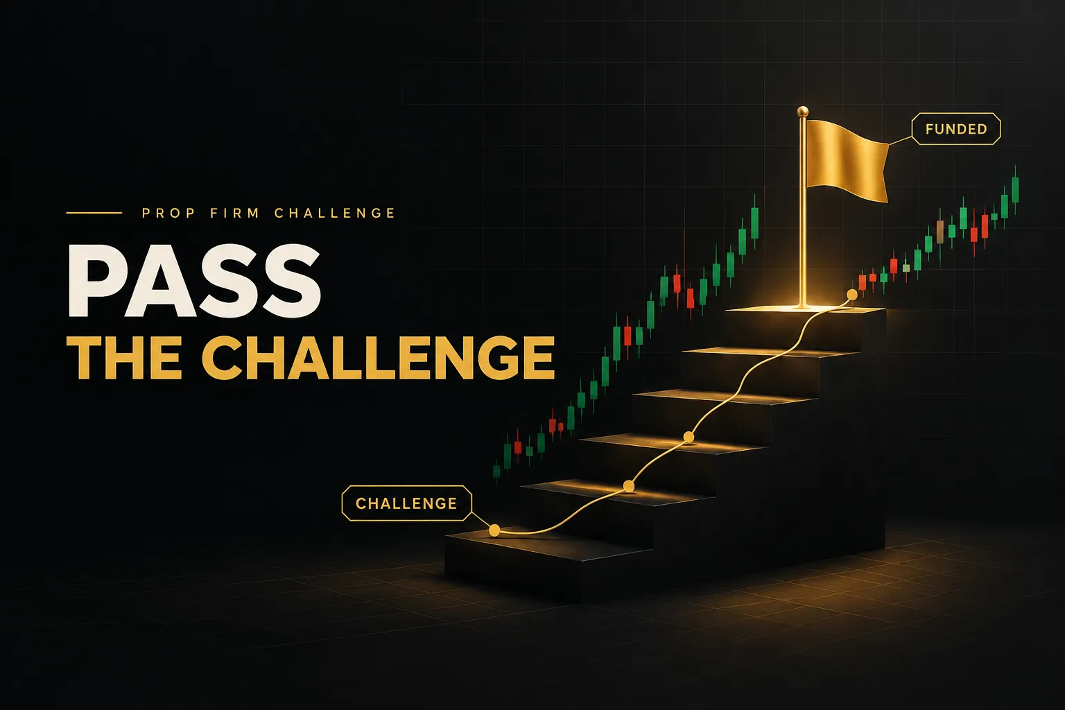 Trader analyzing charts and risk metrics while completing steps to pass a prop firm challenge