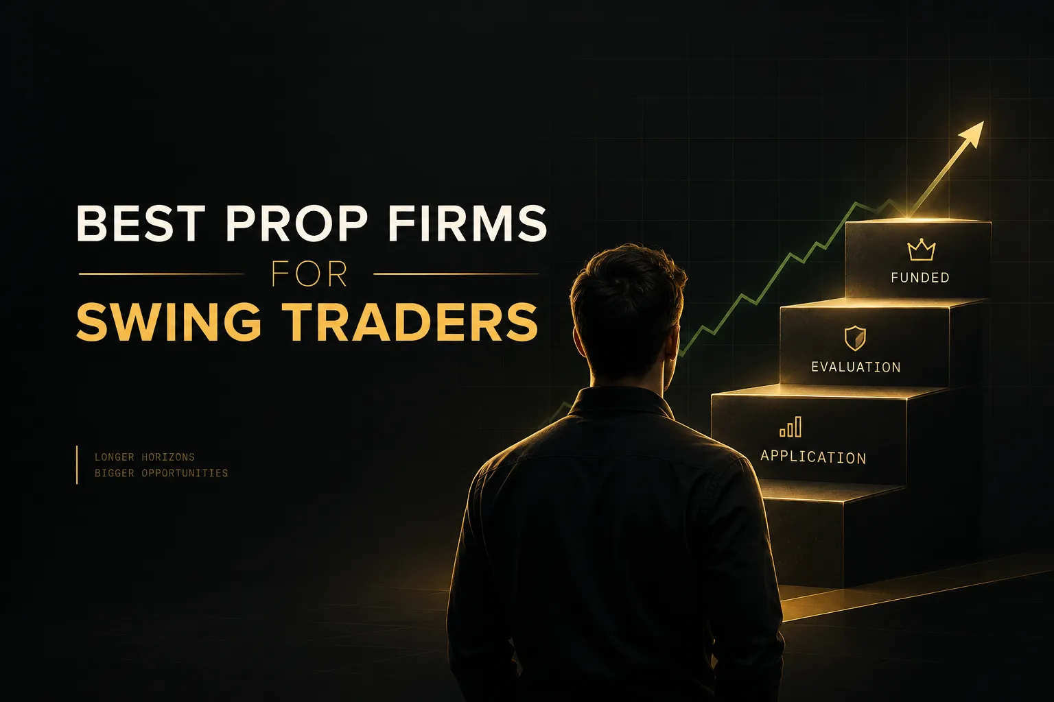 Trader analyzing swing trade charts while comparing the best prop firms for swing traders on a laptop screen