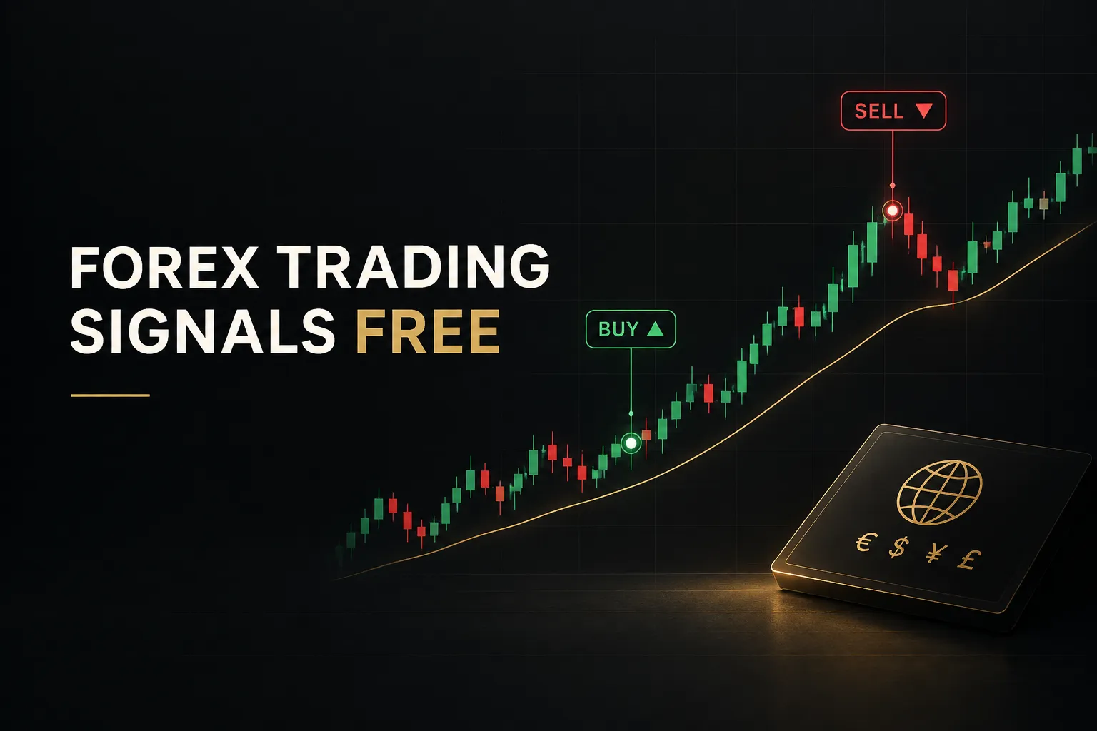 Free forex trading signals dashboard showing live buy and sell alerts on a currency pair price chart