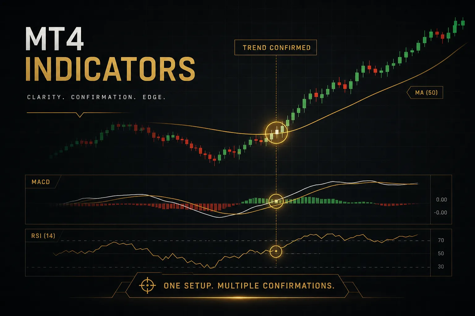 MetaTrader 4 indicators displayed on a forex trading chart showing price trends and technical analysis signals