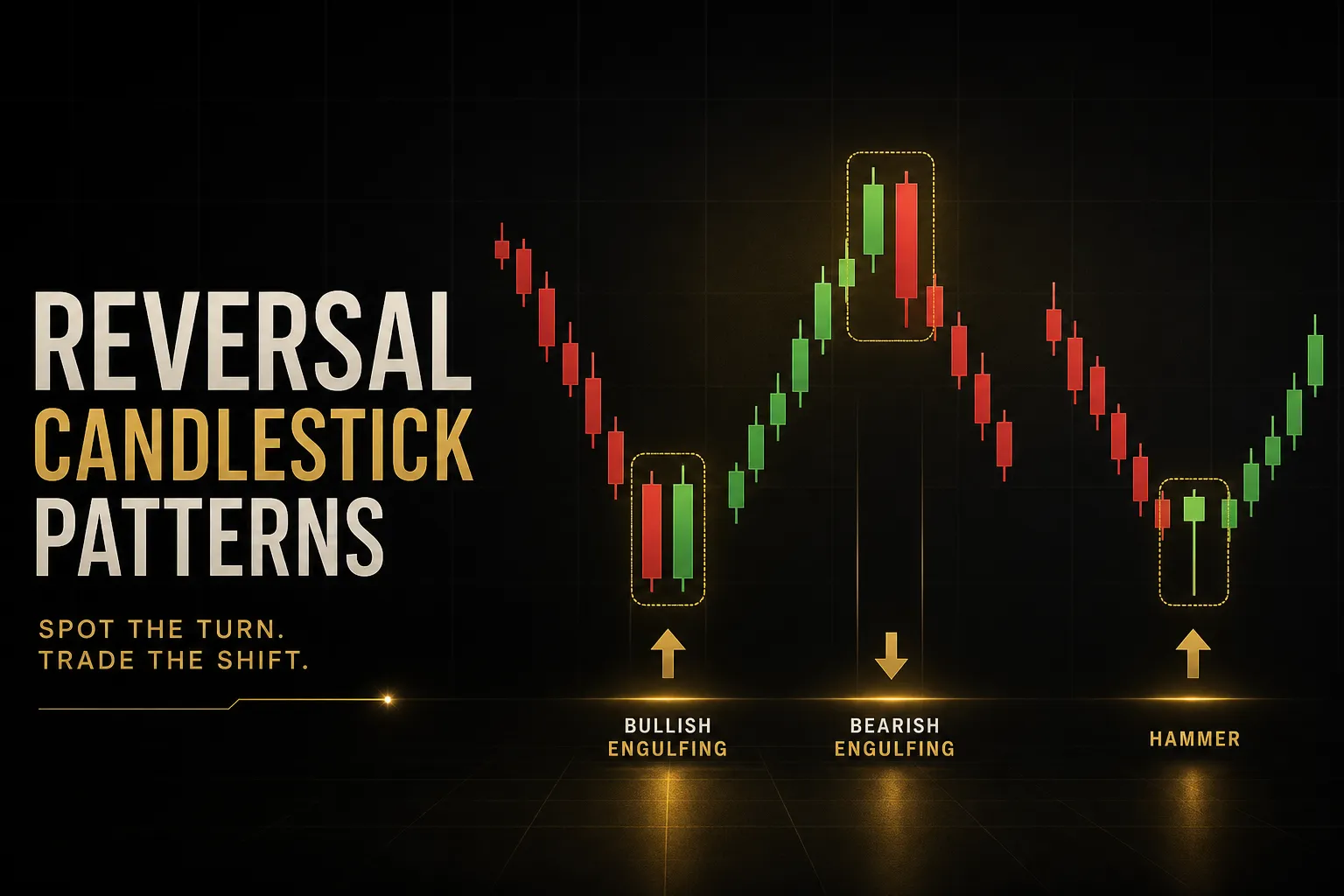 Chart illustrating common reversal candlestick patterns used to identify trend changes in trading