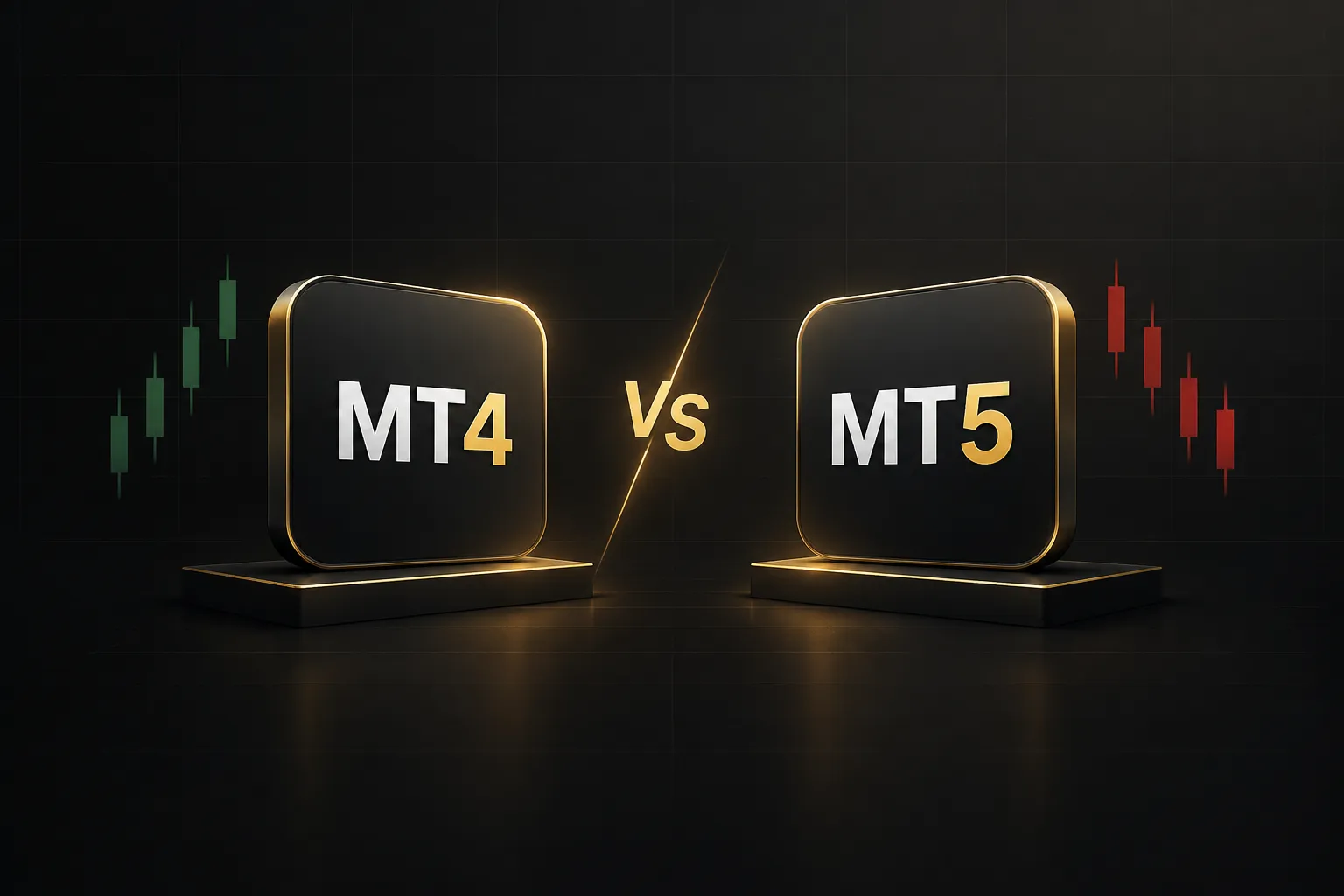 MT4 vs MT5 trading platform comparison showing charts, order panels, and key feature differences side by side