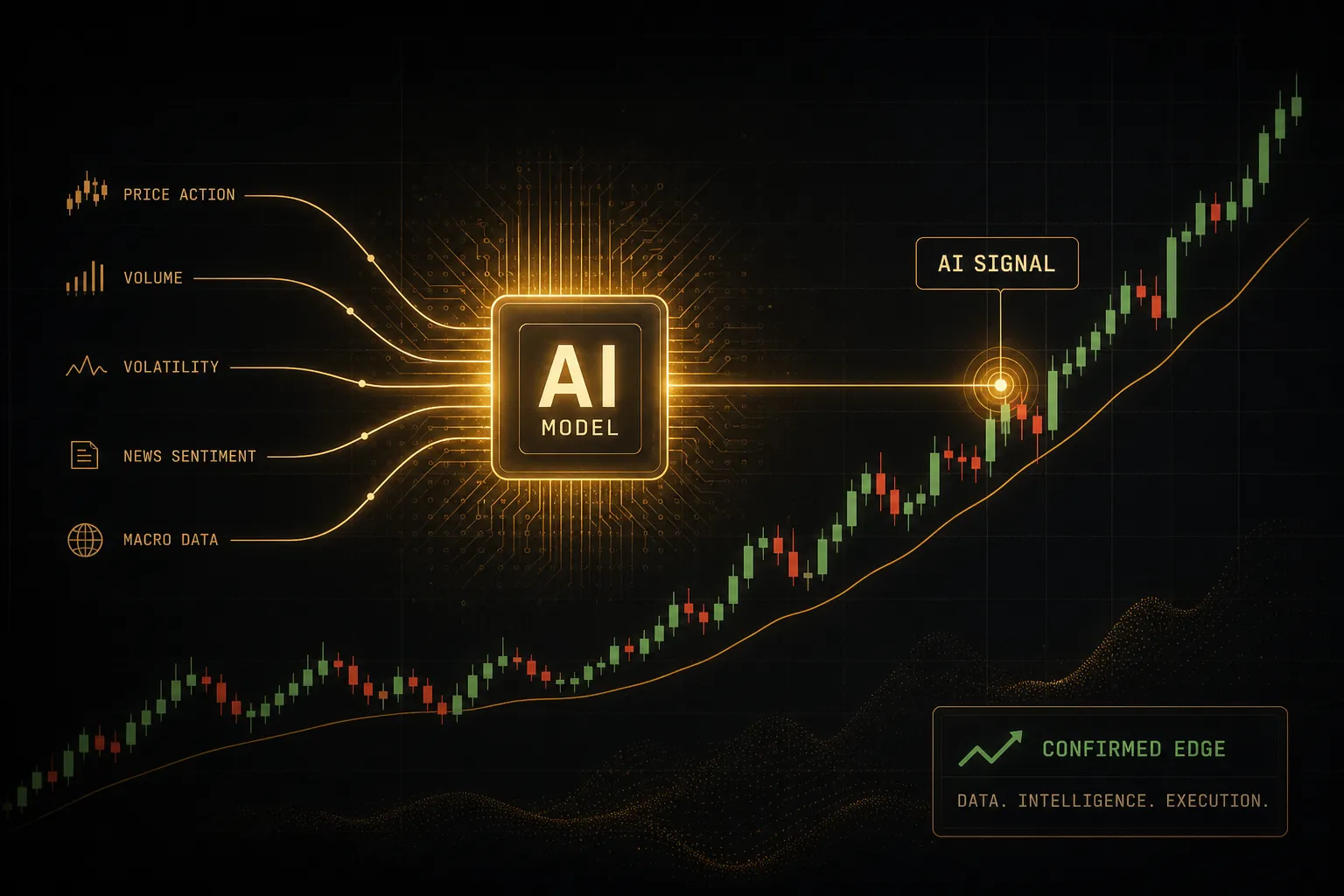 AI trading dashboard displaying real-time stock charts and algorithmic buy-sell signals on a computer screen