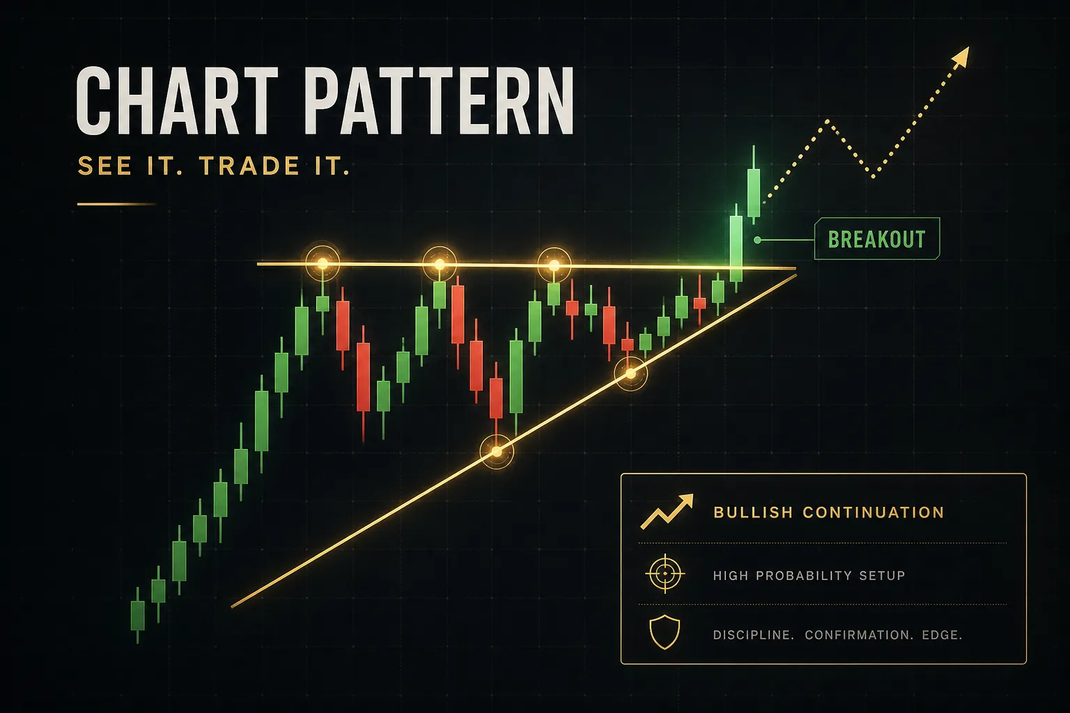 Crypto chart pattern showing bullish trend lines and candlesticks on a digital trading screen