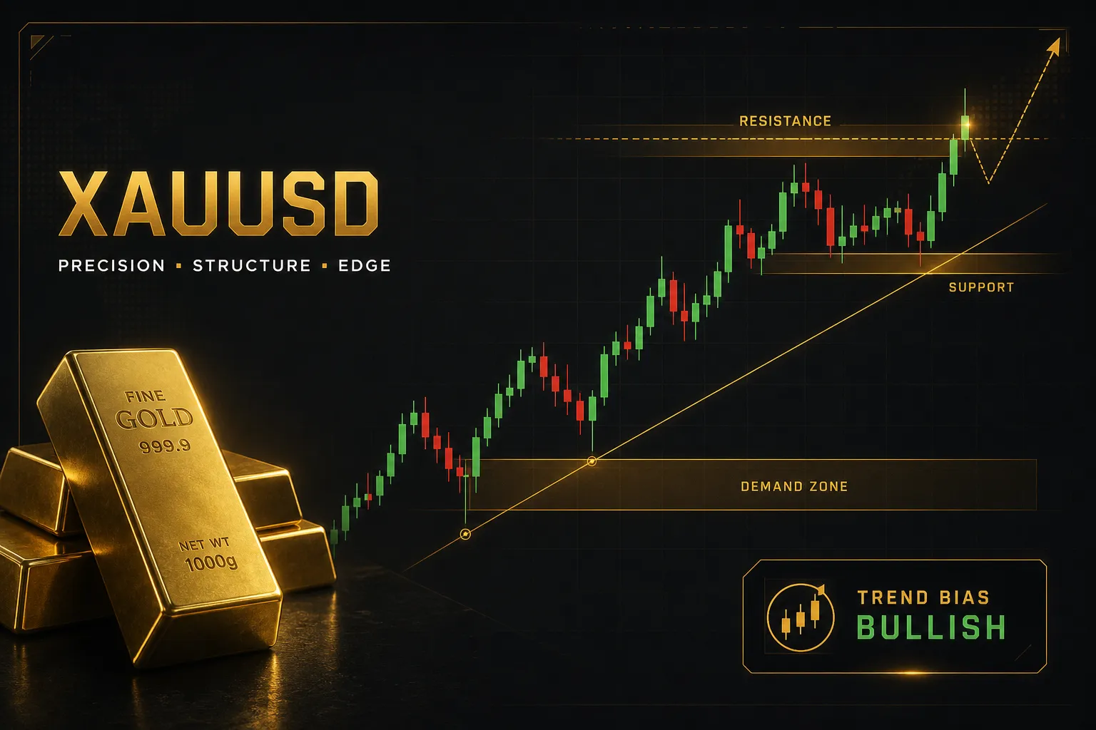 TradingView XAUUSD chart showing gold price trends with technical indicators and candlestick analysis