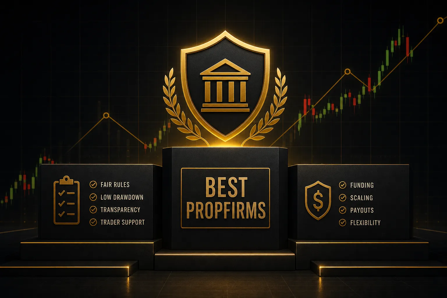 Trader analyzing charts on multiple screens while comparing the best propfirms for funded trading accounts