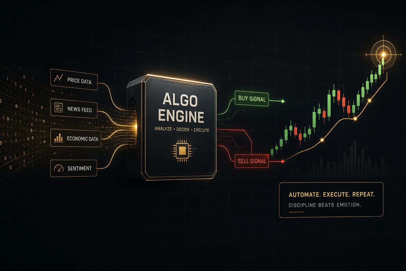 Algo trading dashboard showing real-time stock charts, data graphs, and automated trading signals on a computer screen