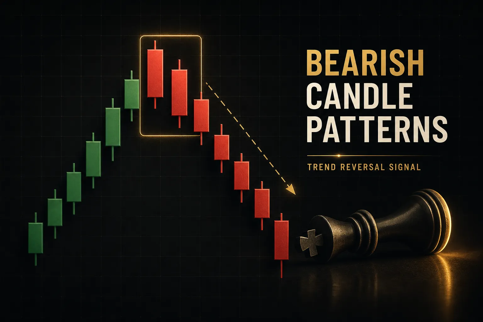 Bearish candle patterns on a stock chart signaling potential downward price reversal