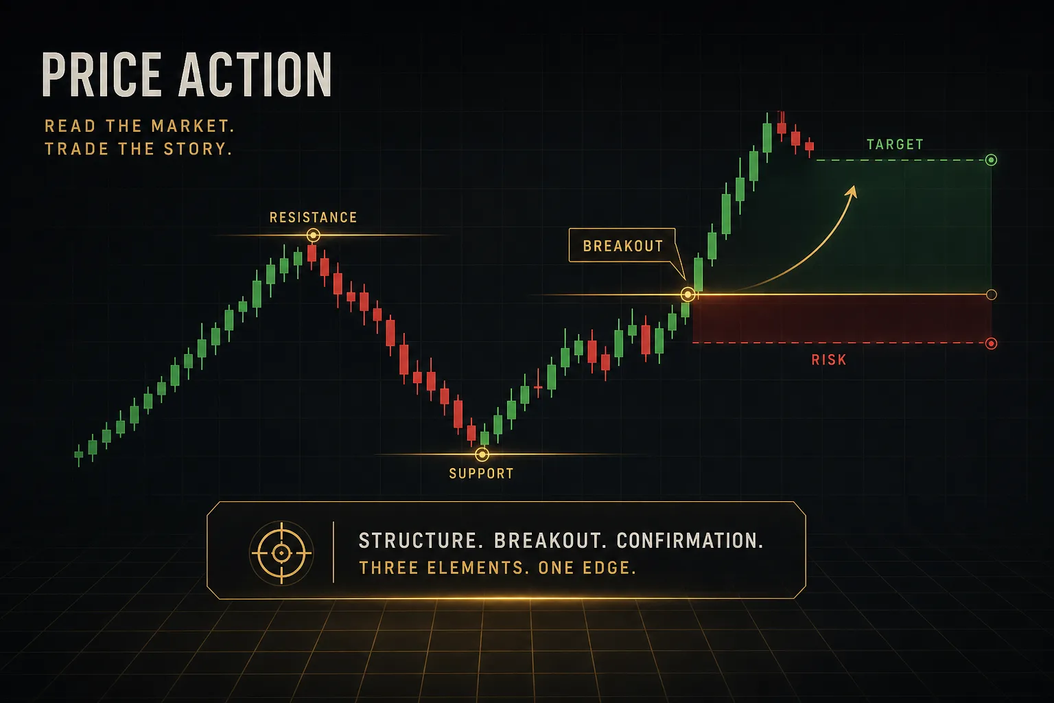 Candlestick chart showing price action trading patterns used to analyze market trends and forecast movements