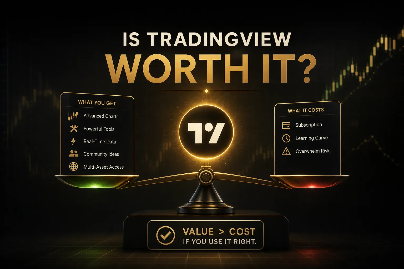 Trader reviewing charts and indicators to decide if TradingView is worth it for market analysis