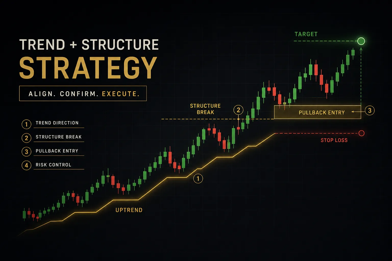 Trader analyzing forex strategy charts and indicators on a computer screen for market trend decisions