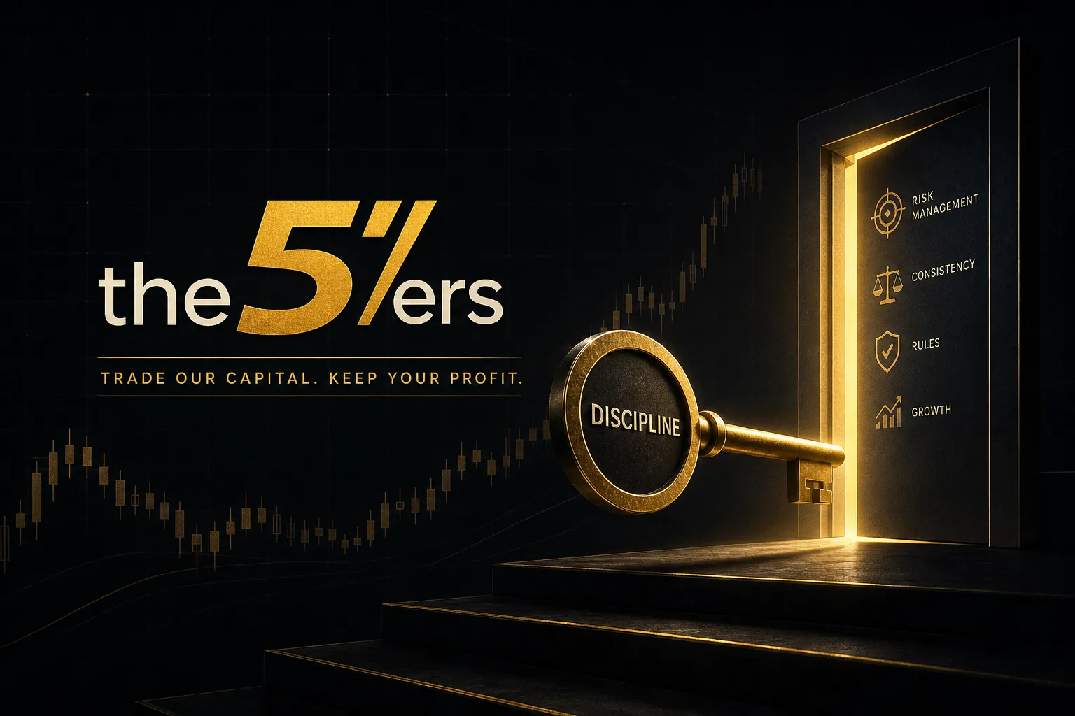 Trader analyzing charts on multiple monitors while trading with The5ers funded account program