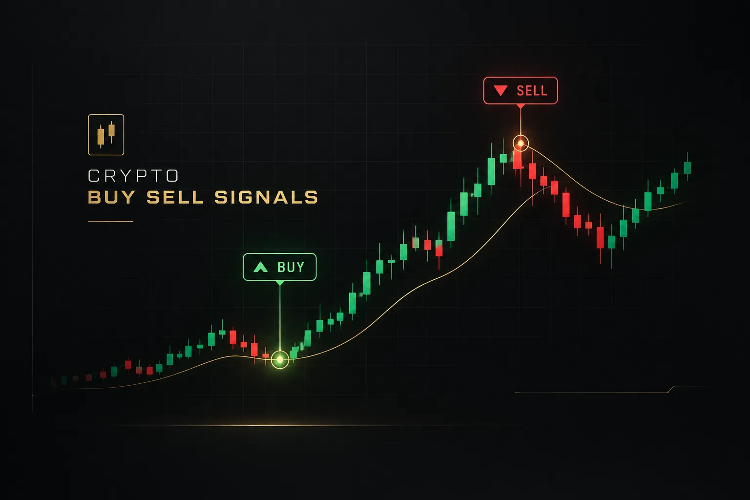 Crypto buy sell signals displayed on a trading chart with price trends and indicator arrows