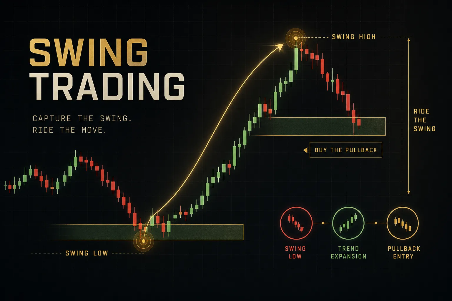 Swing trading chart showing price trends and entry-exit points for short-term stock trades