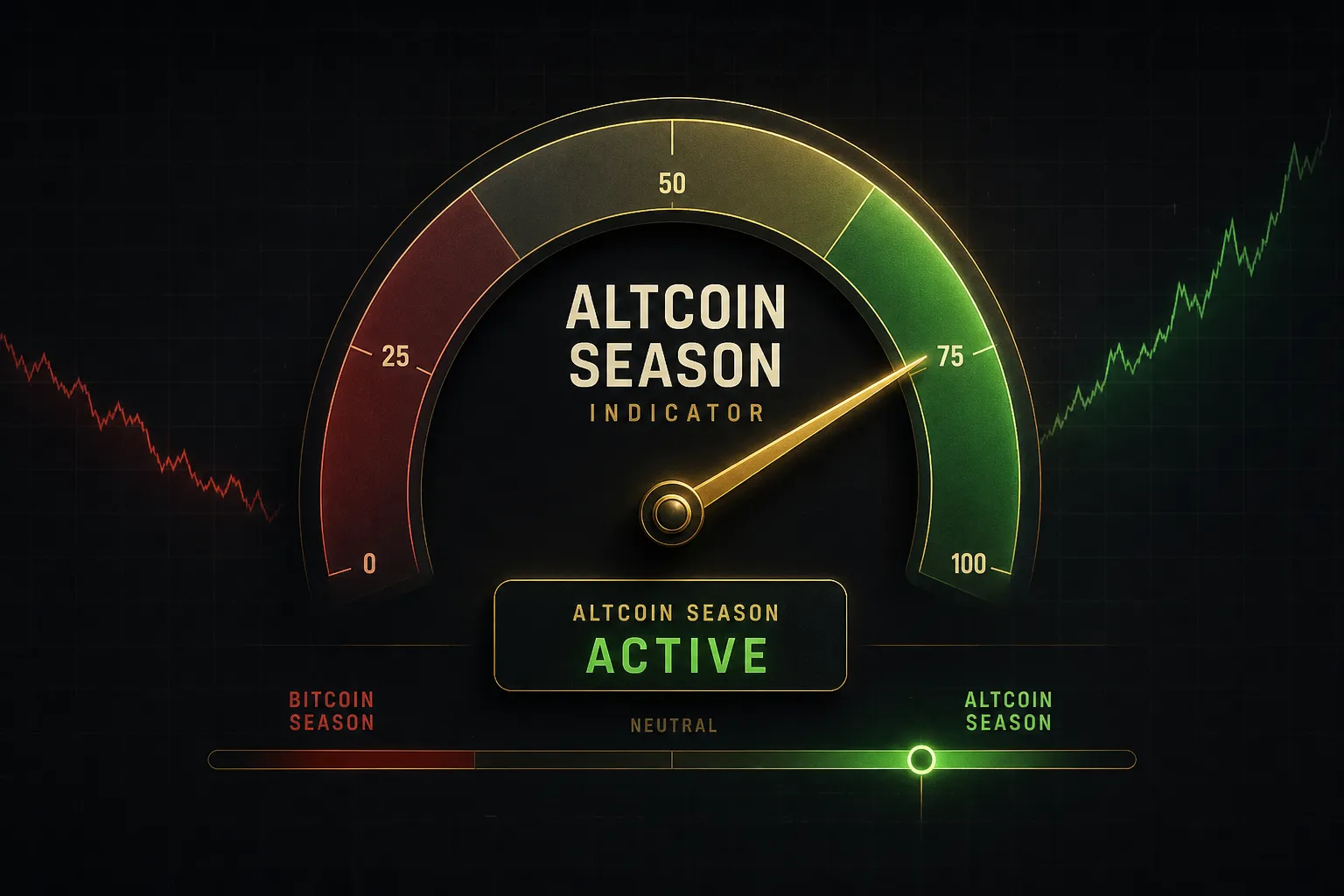 Altcoin season indicator chart showing market trends comparing altcoin performance against Bitcoin dominance