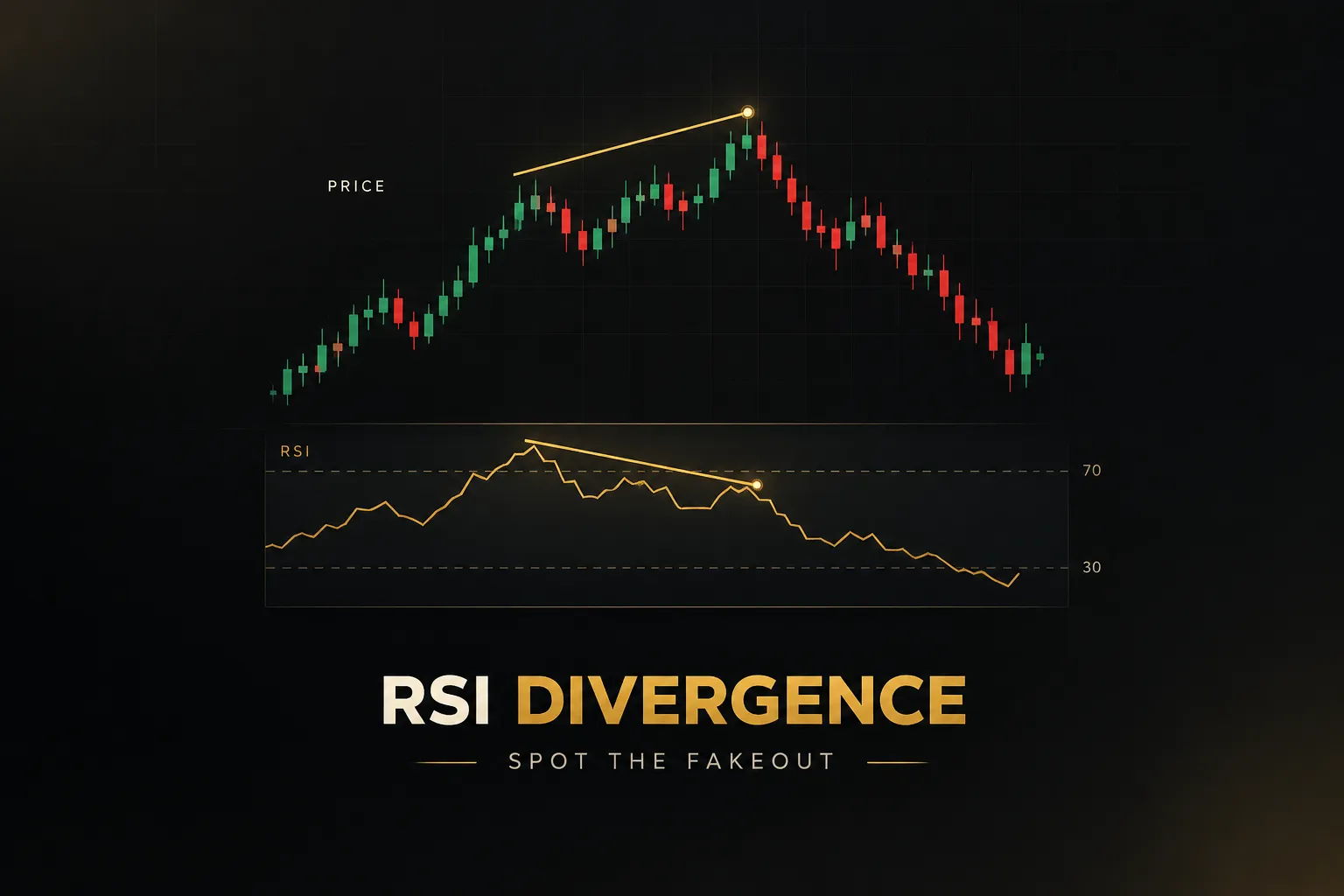 Price chart showing bullish RSI divergence strategy signal with trendlines marking price lows and rising RSI indicator